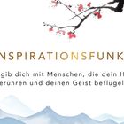 Text: "INSPIRATIONSFUNKE. Umgib dich mit Menschen, die dein Herz berühren und deinen Geist beflügeln." Illustration: Kirschblütenzweig.