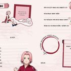 "Meine Freunde" Albumseite mit Textfeldern zum Ausfüllen und Illustrationen eines Anime-Charakters in verschiedenen Posen.