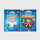 "Megastarker Malspaß" steht groß in der Mitte. Superhelden im Cartoon-Stil sind abgebildet. Bunte und dynamische Szene.