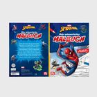 "Mein spinnenstarkes MALBUCH" und "Mit mehr als 60 Ausmalbildern". Spider-Man im Comic-Stil schwingt vor einem Zug.