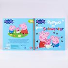 "Peppa als große Schwester". Peppa Wutz mit Familie auf hellblauem Cover, Herzen und farbenfroher Schrift.