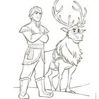 "Kristoff und das Rentier Sven sind gute Freunde." Illustration von einem jungen Mann mit verschränkten Armen neben einem Rentier.