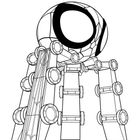 „Das Netzquartier ist in Peters Garten versteckt.“ Illustrationsstil eines mechanischen Spinnenroboters mit acht Beinen.