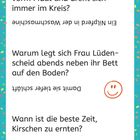 Drei Witze stehen oben. Darunter ein buntes, mit Konfetti dekoriertes Rahmenmuster und ein lachendes Smiley.