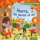 "Mein liebstes Pustebuch", "Hurra, der Herbst ist da!", "Pusten & Leuchten", "Puste mal!". Illustration von Mäusen, die Herbst genießen.