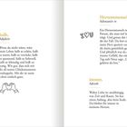 Links: "halb, Adjektiv", Text über besondere Menschen. Rechts: "Herzensmensch" und "immer, Adverb", liebevolle Beschreibungen. "I♥U".