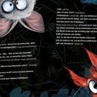Text über ein Gespräch zwischen Morty, einem Wesen mit großen Augen, und Mo, einem Eichhörnchen. Illustration im Wald.