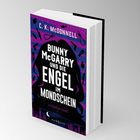 „Bunny McGarry und die Engel im Mondschein“ von C.K. McDonnell. Ein Dublin-Krimi. Cover in Lila und Schwarz mit Silhouetten.
