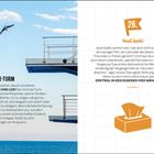 25. Spring vom Zehn-Meter-Turm. 26. Heul doch! Ein Sprungbrett über dem Meer, ein Vogel im Flug und eine Taschentuch-Illustration.