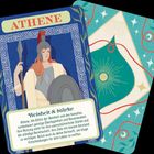 Eine Karte mit "ATHENE" oben. Text darunter: "Weisheit & Stärke...", beschreibt Athene als klug und stark.