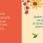 Links auf rotem Hintergrund: „Wenn ein zarter Sonnenstrahl...“. Rechts beige mit Blumenelementen: „Jedem Neubeginn...“.