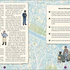 Texte: 

1. "Was war hier passiert?" mit fünf Fragen über den Fall.
2. Geschichte über Kommissar Marais, seine Inspektoren und eine mysteriöse Kiste. 

Illustration: Drei Männer an einem Tisch, Stadtplan als Hintergrund.