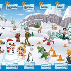 1. Jemand hat seine Mütze verloren. Findest du sie?
Zwei Hunde, Pinguine und Kinder im Schnee. Winterszene.