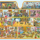 Obere Texte: "Fit & Fit", "TIME". Verschiedene Alltagsszenen in bunten Räumen, illustriert in einem verspielten Stil.