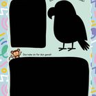 "Das ist mein Lieblingsspielzeug", "Kratze dem Vogel ein wildes Muster!", "Das habe ich für dich gemalt". Verspieltes Design.