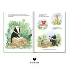 „Dachs öffnet das Buch...“, „Entschuldige bitte, Dachs“, „Du liest ohne...“, „Na, dann zeigt...“. Illustration: Dachs mit Buch.