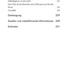 Texte: "Ommmmm – Achtsamkeit und Meditation 215," "Selbstdiagnose, ja oder nein? 221," "Danksagung 229" etc. Das Layout ist schlicht.