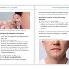 Textüberschrift: Grundlagen und Ursachen, Selbsttests und Screening.  
Punkte: Kompression bilaminäre Zone, Muskel-Symmetrie-Test.  
Fotos: Kopf nah, Finger in Ohr, Gesicht frontal mit roter Linie.
