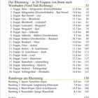 "Der Rheinsteig – in 20 Etappen von Bonn nach Wiesbaden" mit Entfernungen und Seitenzahlen. Rondwege am Rheinsteig.