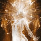 „Kammer der Transformation“. Illustration mit strahlendem Licht, Schmetterlingen und einer erhobenen Figur im Zentrum.