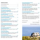 Inhaltsverzeichnis mit Touren-Titeln und Seitenzahlen. Bild eines Wohnmobils auf einer Klippe am Meer.