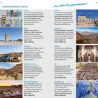 Texte beschreiben Orte und Touren in Marokko mit Bildern und Sehenswürdigkeiten. Links farbige Bilder, rechts architektonische Ansichten.