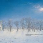 Nachdenklich verschloss er die Tür und kehrte still durch die verschneite Allee zurück in seinen Pfarrhof.  
Eine schneebedeckte Kirche im Winter vor einem sternenklaren Himmel.