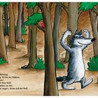 Text: „Alle sind einer Meinung: Ich bin der König. Ich bin der Wildeste und Fürchterlichste!“ Illustration: Ein Wolf im Wald.
