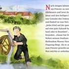 "Nach einigen Jahren kehrt Rudolf zurück, um Priester zu werden. Er studiert in Benediktbeuern und lernt dort..."

Illustration: Junge pumpt Wasser, im Hintergrund Wiesen, Bäume, Kirche.