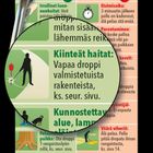 Ein Info-Plakat in Tabellenform mit grünen und roten Abschnitten, enthält Golfregeln auf Finnisch.