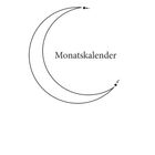 "Monatskalender" unter Sternzeichen. Darstellung eines Halbmondes mit Punkten. Minimalistisches Design.