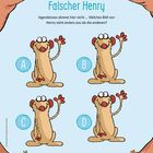 Falscher Henry. Irgendetwas stimmt hier nicht ... Welches Bild von Henry sieht anders aus? Illustration mit vier Figuren A-D.