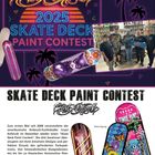 Oben steht: "2025 Skate Deck Paint Contest". Darunter sind bunte Skateboards und Personen abgebildet.
