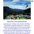 "Flying Fox an der Olympiaschanze" bietet einen Adrenalinflug mit Panoramablick über Garmisch, 75m Höhe, 70 km/h schnell.
