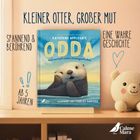 "KLEINER OTTER, GROßER MUT, spannend & berührend, ab 5 Jahren, eine wahre Geschichte." Kinderbuch über Otter auf Regal.