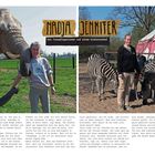 "Nadja Jennifer: Die Tierpflegerinnen auf einem Elefantenhof." Links Nadja mit Elefant, rechts Jennifer mit Zebras.