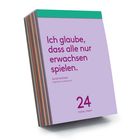 Zitat: "Ich glaube, dass alle nur erwachsen spielen."—Sarah Kuttner. Datum: 24, Freitag/August. Lila Hintergrund.