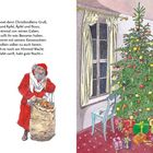 Links steht ein Gedicht von Ruprecht. Rechts ein geschmückter Weihnachtsbaum, Geschenke, ein fröhliches Kind und ein Stuhl.