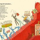 Text: "Der Bäcker bringt dir Kuchenbrot ...", darunter ein fröhliches Gedicht von Theodor Fontane. 

Illustration: Menschen und Tiere tragen Geschenke auf einer Treppe, eine Sonne lächelt im Hintergrund.