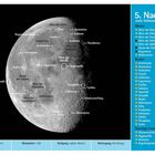 Texte: 5. Nacht nach Vollmond, Meer der Kälte, Aristoteles, Krater. Illustration des Mondes mit Kraterbezeichnungen.