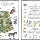 "Jardin des Plantes" oben, mit illustriertem Plan des Gartens. Tiere und Pflanzen sind nummeriert und benannt, z.B. "Flamant Rose".