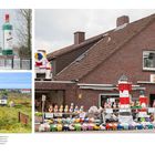 Texte: "Oben:", "Unten:", "Ostfriesland", "Perfektes Plattdeutschland".  
Motiv: Gebäude mit bunten Figuren, Mühle, Landschaft mit Zug.