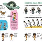Planet Pop informiert: Anleitungen zu Tänzen wie "Gangnam Style", "Macarena", "Time Warp", "Moonwalk", illustriert.