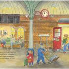 Abfahrtszeiten: Gleis 1 um 22:15, Gleis 2 um 22:45, Gleis 3 um 23:10. Bahnhofsitzung mit Tieren, Nachtzugabfahrt.