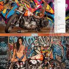 03 März, Graffiti-Wand, Motorrad, Frau in Stiefeln; Kalenderlayout.