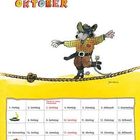 Text "Oktober". Illustration: Eine Katze balanciert im Cowboy-Outfit auf einem Seil über einem Kalender.
