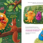 WAH! HILFE EIN MONSTER! Eine Illustration mit Monstern und einem erschrockenen Eichhörnchen. Bunte und fröhliche Szenen.