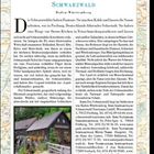 Schriftzug: "Schwarzwald, Baden-Württemberg". Text über lokale Spezialitäten und Landschaften. Foto eines Fachwerkhauses.