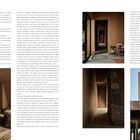 Text in Spalten dargestellt. Bilder zeigen Innenräume mit Holzwänden und Steinverkleidung, ein modernes Design.
