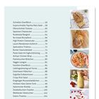 Inhaltsverzeichnis mit Rezepttiteln und Seitenzahlen. Bilder von Speisen, darunter Brot, Salat, Dressing und Kuchen.